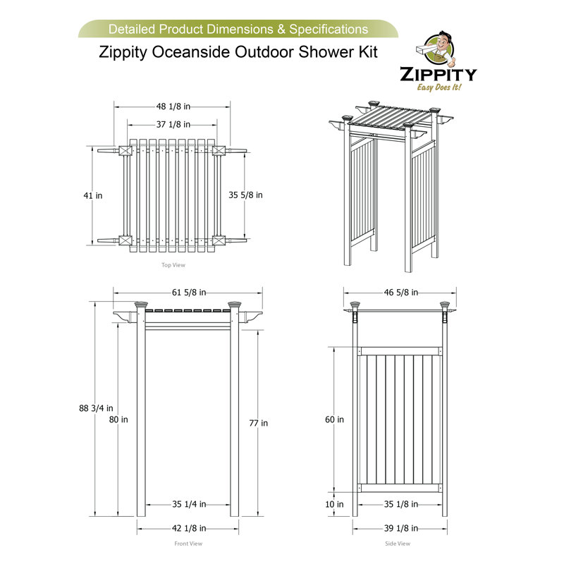 Zippity Outdoor Products Oceanside 88.75" H PVC/Vinyl Shower Enclosure